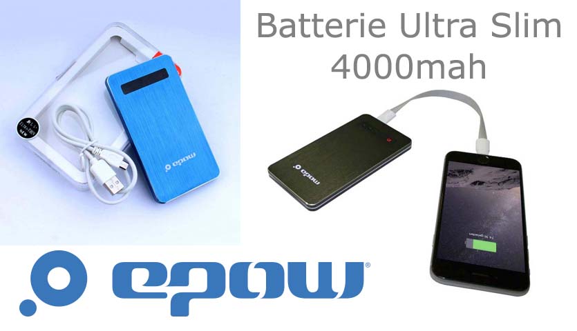 batterie externe extraplate epow-4000mah-slim-look-aluminium-brossé-indicateur led