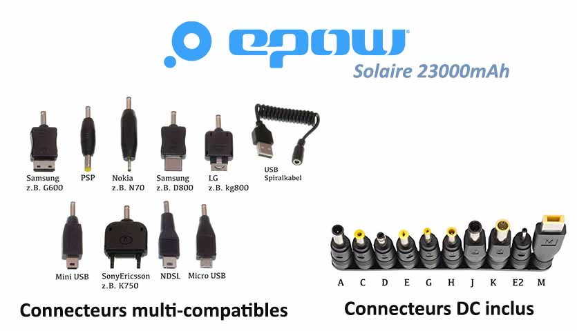 connectique pour chargeur solaire EPOW® 23000mah