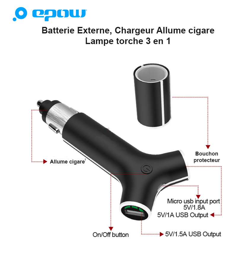details-batterie portable allume cigare-X2-USB